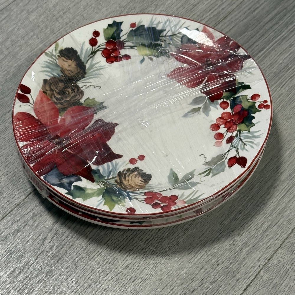 Pier 1 Berry Christmas Salad Plates 9" Discontinued Pattern Set Of 3